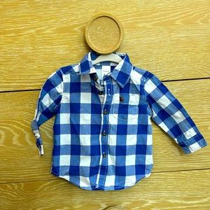 Carters Baby Boys Button Down Blue White Plaid 6 months GUC